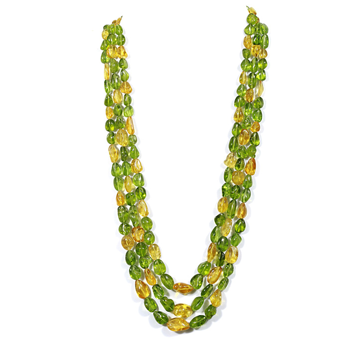 Yellow Tourmaline + Peridot Oval Tumble Beads